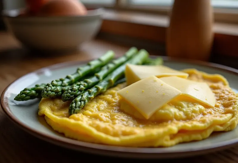 Omelette gourmande aux asperges fraîches et comté fondant