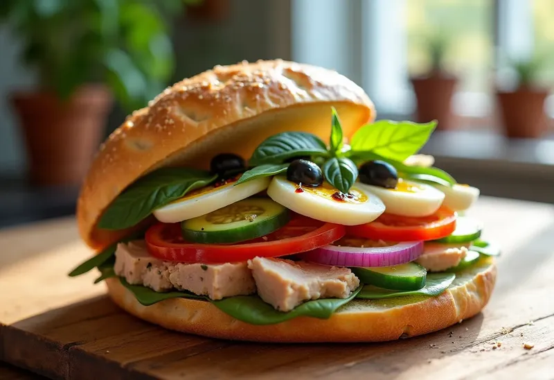 Pain bagnat niçois traditionnel : sandwich provençal savoureux