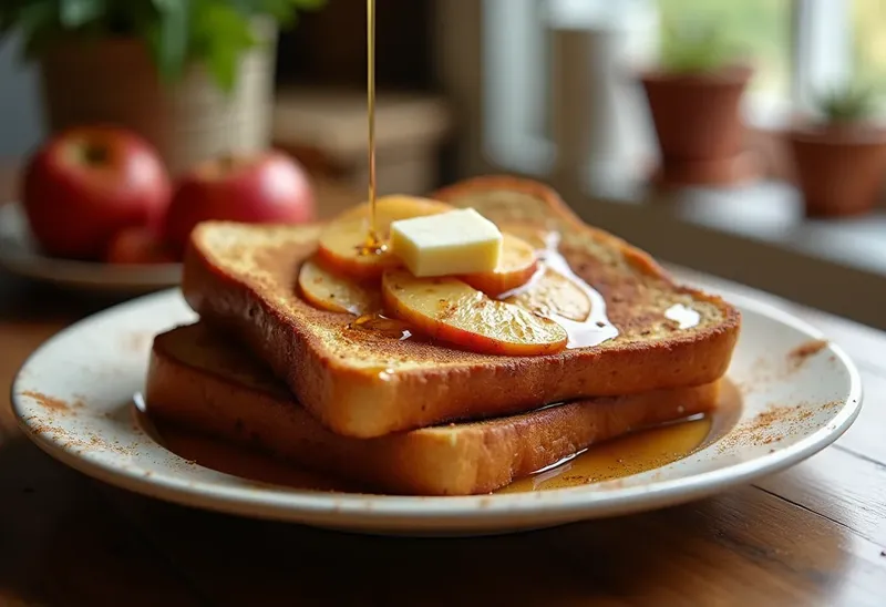 Pain Perdu Gourmand aux Pommes Flambées à la Cannelle