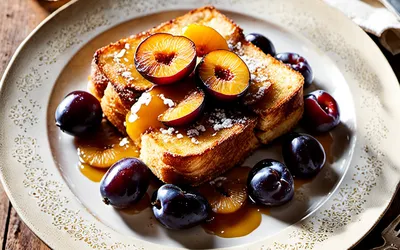 Recette facile de pain perdu aux reines claudes caramélisées, dessert gourmand