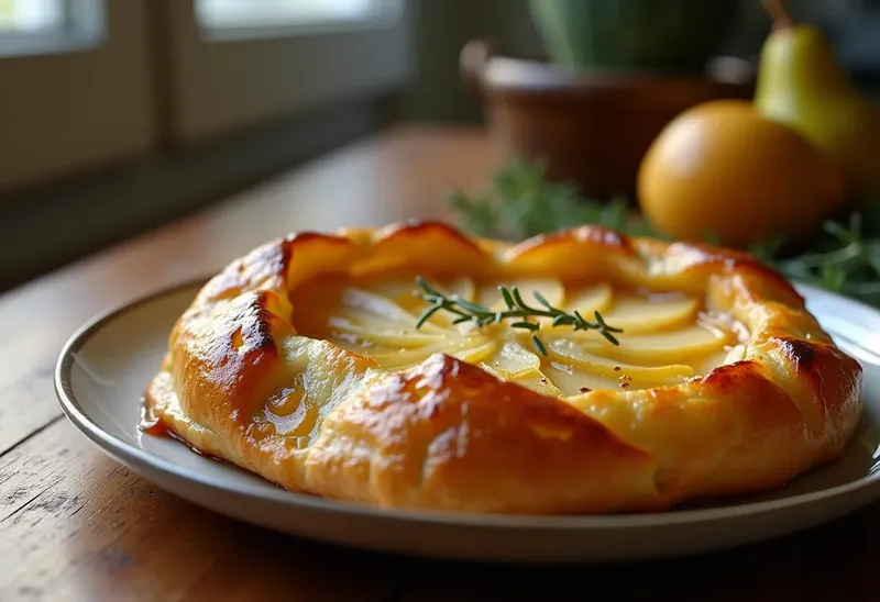 Papillote de chèvre chaud aux poires caramélisées, miel et thym
