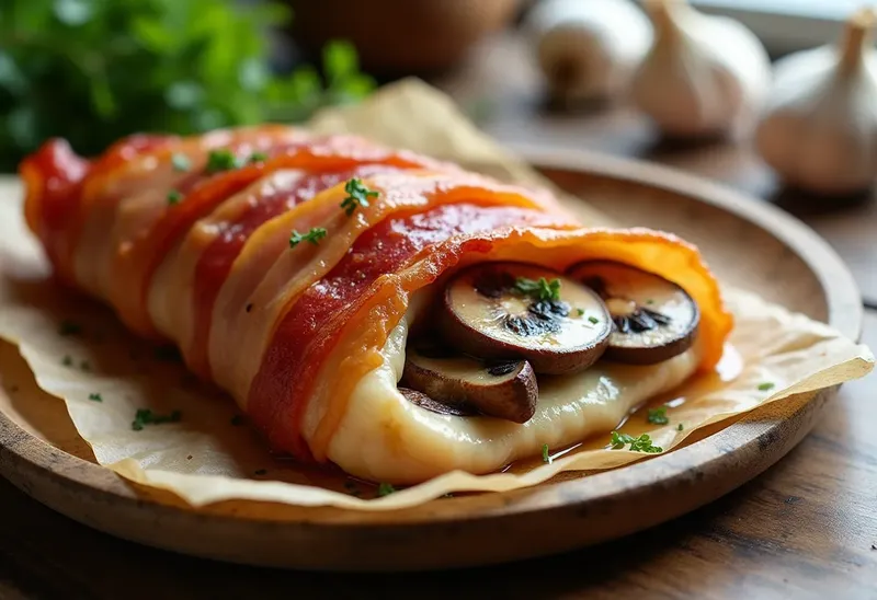 Papillote de poulet au bacon croustillant et champignons savoureux