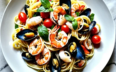Pâtes aux fruits de mer fraîches et basilic parfumé - recette facile et rapide