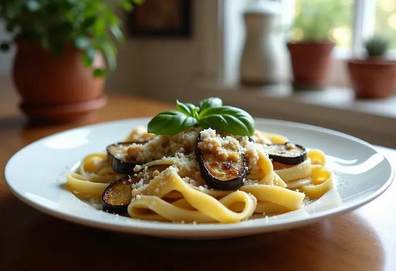 Pâtes savoureuses à la sauce onctueuse d'aubergines