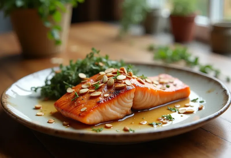 Pavé de saumon aux amandes croustillantes déglacé à la bière blonde