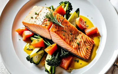 Recette facile de pavé de saumon safrané avec légumes et crème onctueuse