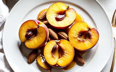 Pêches rôties aux amandes et cognac : recette facile et gourmande