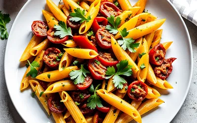 Penne Rigate aux Poivrons et Chorizo : Recette Facile et Savoureuse