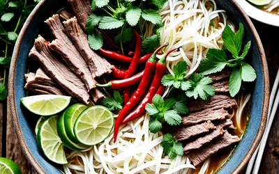 Recette authentique de Phô vietnamien - Soupe de bœuf aux nouilles de riz parfumée