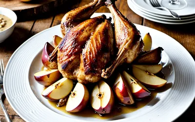 Recette de Pintade Rôtie au Calvados et Pommes Caramélisées - Plat Traditionnel Français
