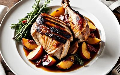 Pintade rôtie aux lardons et pêches : recette gourmande et facile