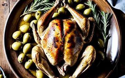Recette de pintade rôtie aux olives vertes et herbes de Provence facile