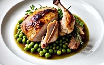 Pintadeau rôti aux petits pois frais - recette facile et savoureuse