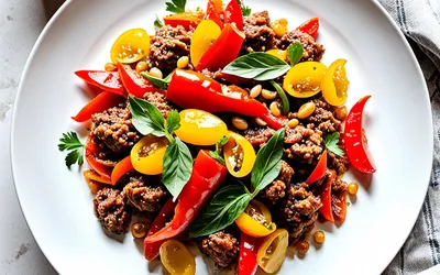 Recette facile de piperade à la viande hachée et raisins secs d'Afrique du Sud