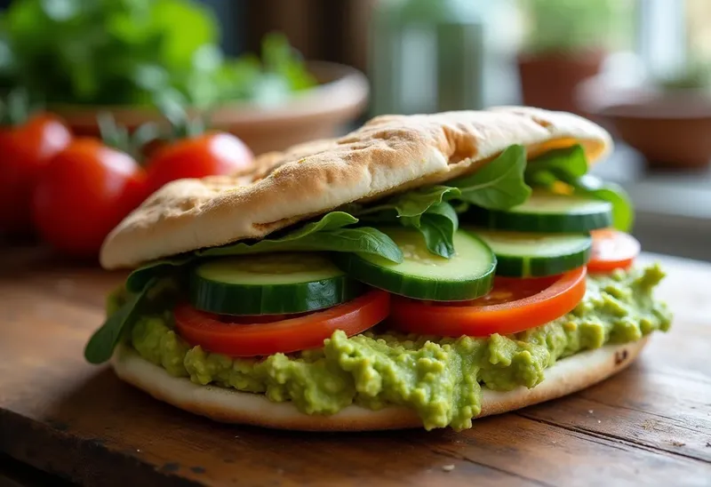 Pita moelleuse garnie et sauce onctueuse à l'avocat