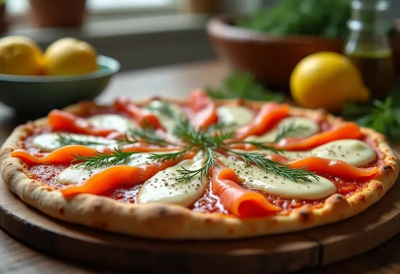 Pizza au saumon frais et crème citronnée