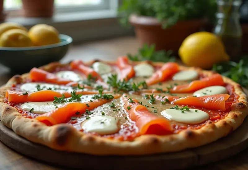 Pizza gourmande au saumon frais et crème citronnée