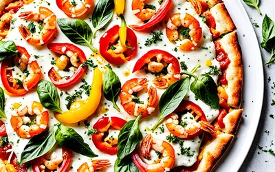 Recette facile de pizza crevettes et poivrons colorés