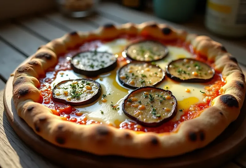 Pizza maison aux aubergines fondantes et mozzarella