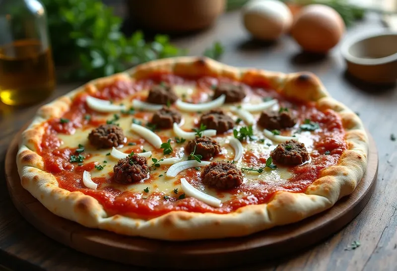 Pizza maison savoureuse à la viande hachée pour finir les restes