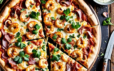 Image de la recette Pizza Terre et Mer Flambée : Saveurs Authentiques et Gourmandes