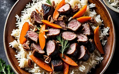Photo de Recette traditionnelle de Plof russe au riz et agneau épicé