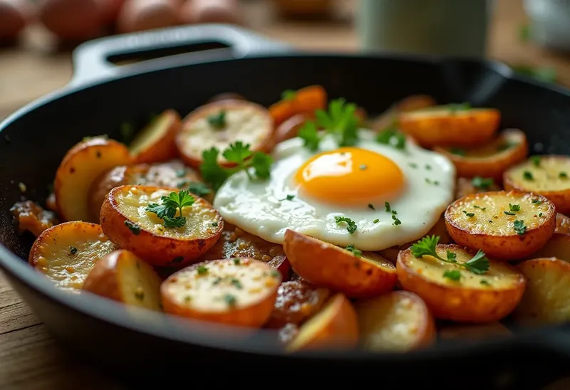 Poêlée gourmande de pommes de terre aux œufs