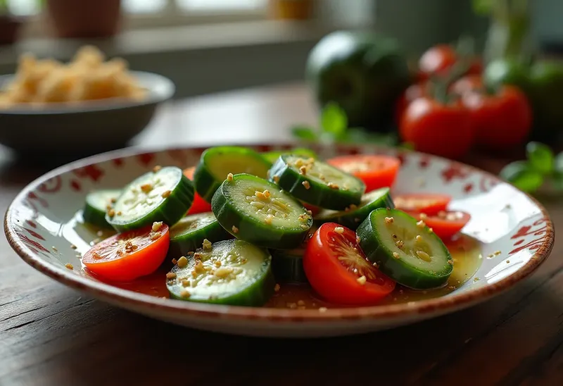 Poêlée savoureuse de concombres et tomates à l'ail