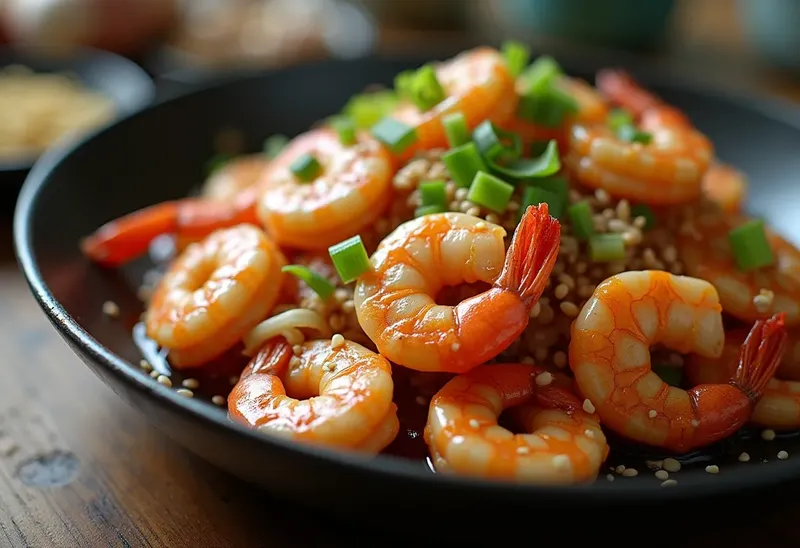 Poêlée savoureuse de crevettes au gingembre et sauce soja