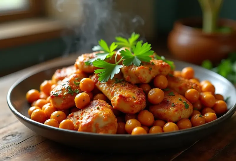 Poêlée savoureuse de pois chiches et poulet épicé