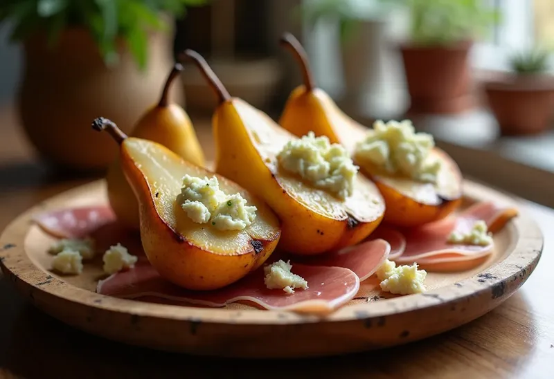 Poires rôties au gorgonzola et jambon cru : recette gourmande et raffinée