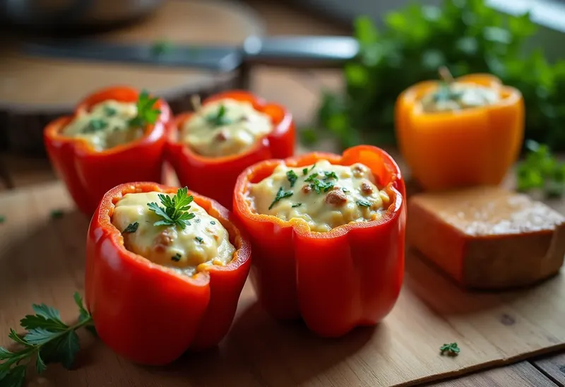 Poivrons farcis au fromage frais ail et fines herbes : recette savoureuse et facile