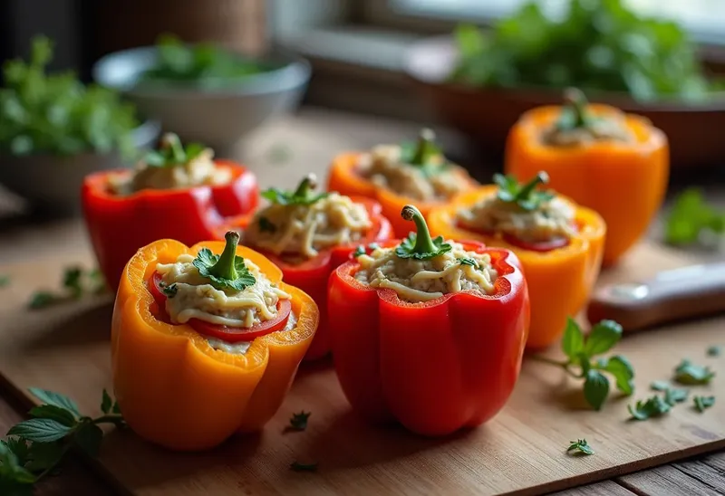Poivrons farcis au thon, tomate et fromage blanc : recette saine et gourmande