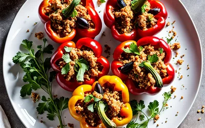 Poivrons farcis aux aubergines et anchois : recette facile et savoureuse