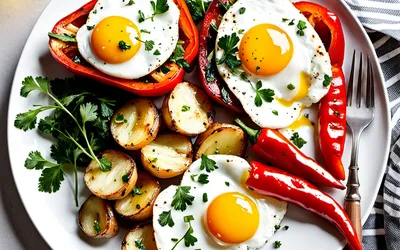Poivrons grillés aux pommes de terre et œufs mollets : recette facile et savoureuse