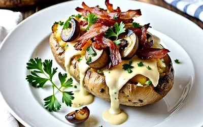 Pommes de terre farcies au gouda, bacon croustillant et champignons - recette facile et gourmande