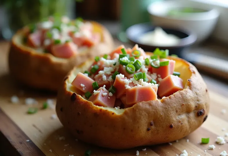 Pommes de terre farcies au jambon fumé : recette gourmande et facile