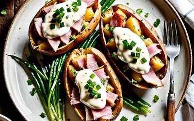 Recette facile de pommes de terre garnies au jambon et fromage