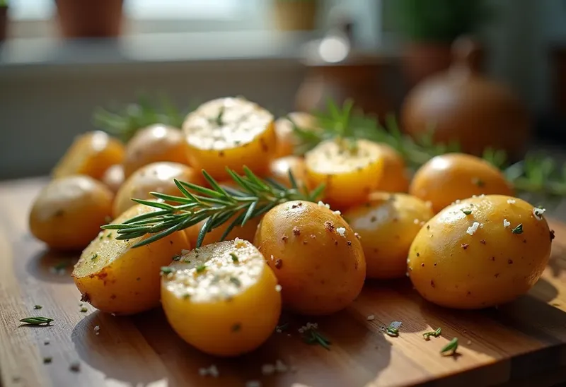 Pommes de terre nouvelles rôties au sel et aux herbes fraîches