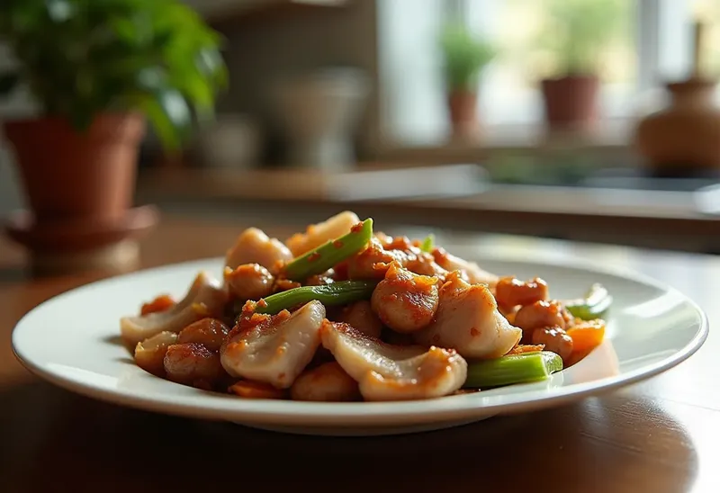 Porc sauté aux légumes croquants et sauce soja