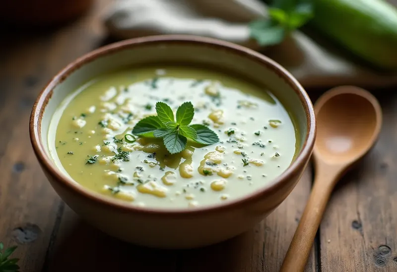 Potage chaud onctueux au concombre et fines herbes