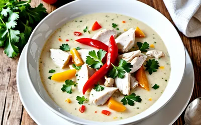 Potage Crémeux au Poulet et Poivrons Colorés - Recette Facile et Savoureuse