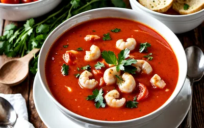 Potage onctueux aux tomates fraîches et scampi délicats - recette facile et rapide