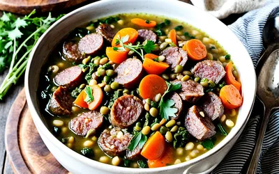 Potage aux lentilles et saucisses de Strasbourg : recette facile et savoureuse