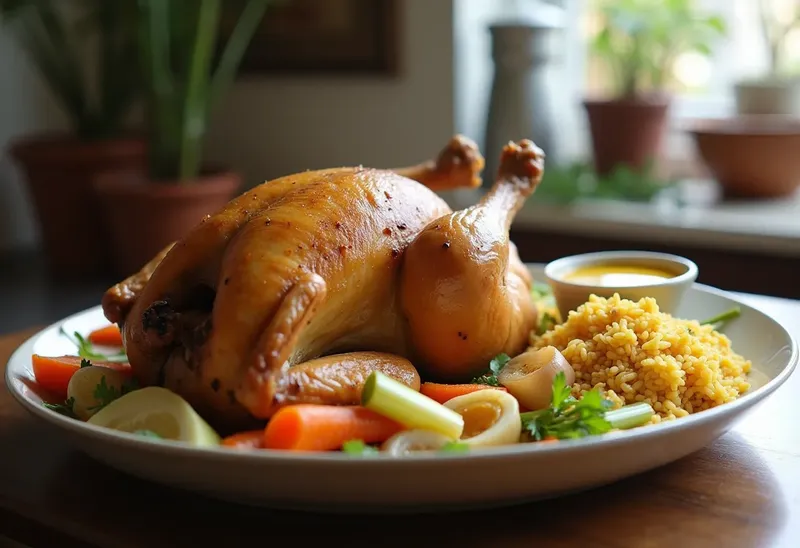 Poule au Pot Traditionnelle avec Riz Pilaf et Sauce au Curry Douce