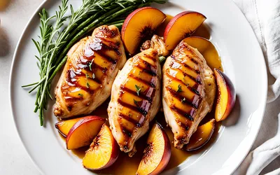 Recette facile de poulet aux pêches caramélisées, plat sucré-salé