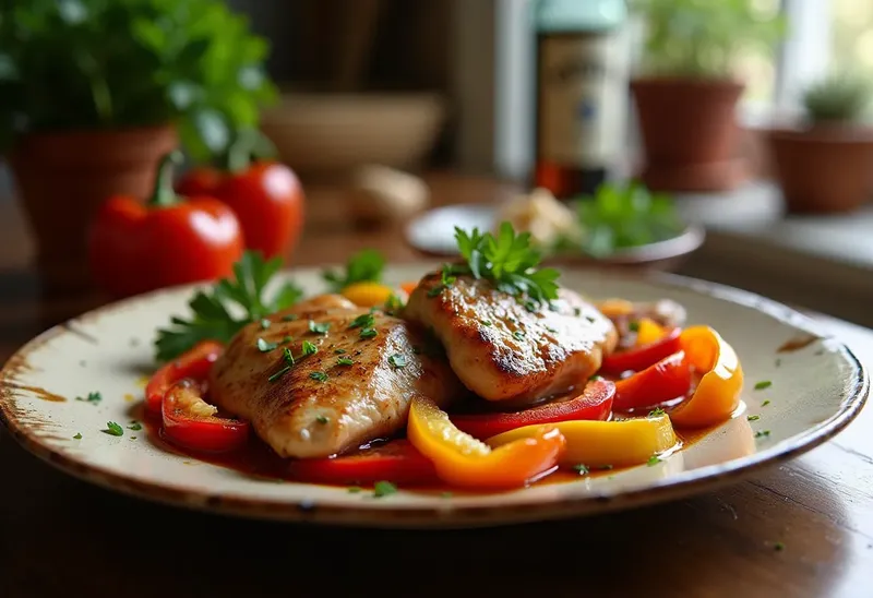 Poulet aux poivrons et sauce Banyuls : recette savoureuse et facile