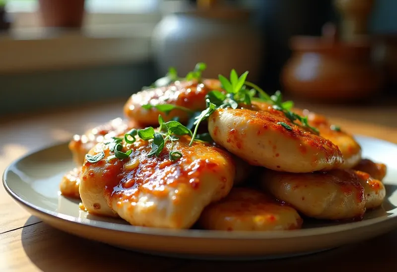 Poulet caramélisé au miel et estragon frais, recette facile et savoureuse