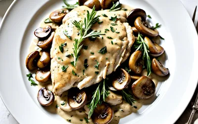 Recette facile de poulet crémeux à la moutarde et estragon avec champignons