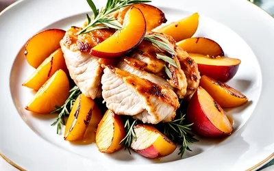 Recette facile de poulet aux pêches et abricots caramélisés - Plat léger et savoureux